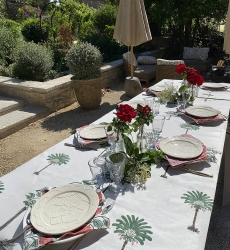 Island Green Tischdecke – weiß/grün – Palmenmuster – 100 % Baumwolle – Boho-Chic-Stil – Jardin Botanique – Miss June Paris – 4