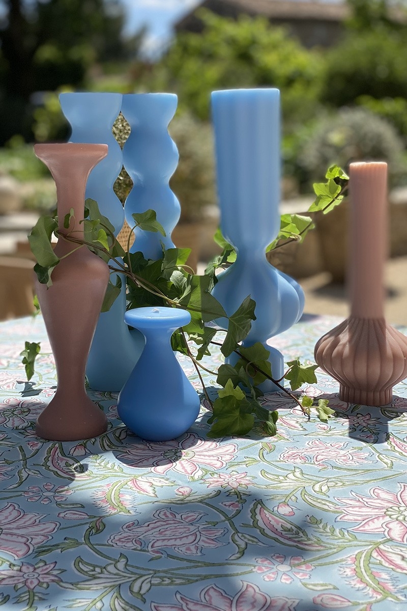 Mantel Calypso Blue – azul/rosa – 100% algodón – estilo boho chic – Jardín Botánico – Miss June Paris – 4