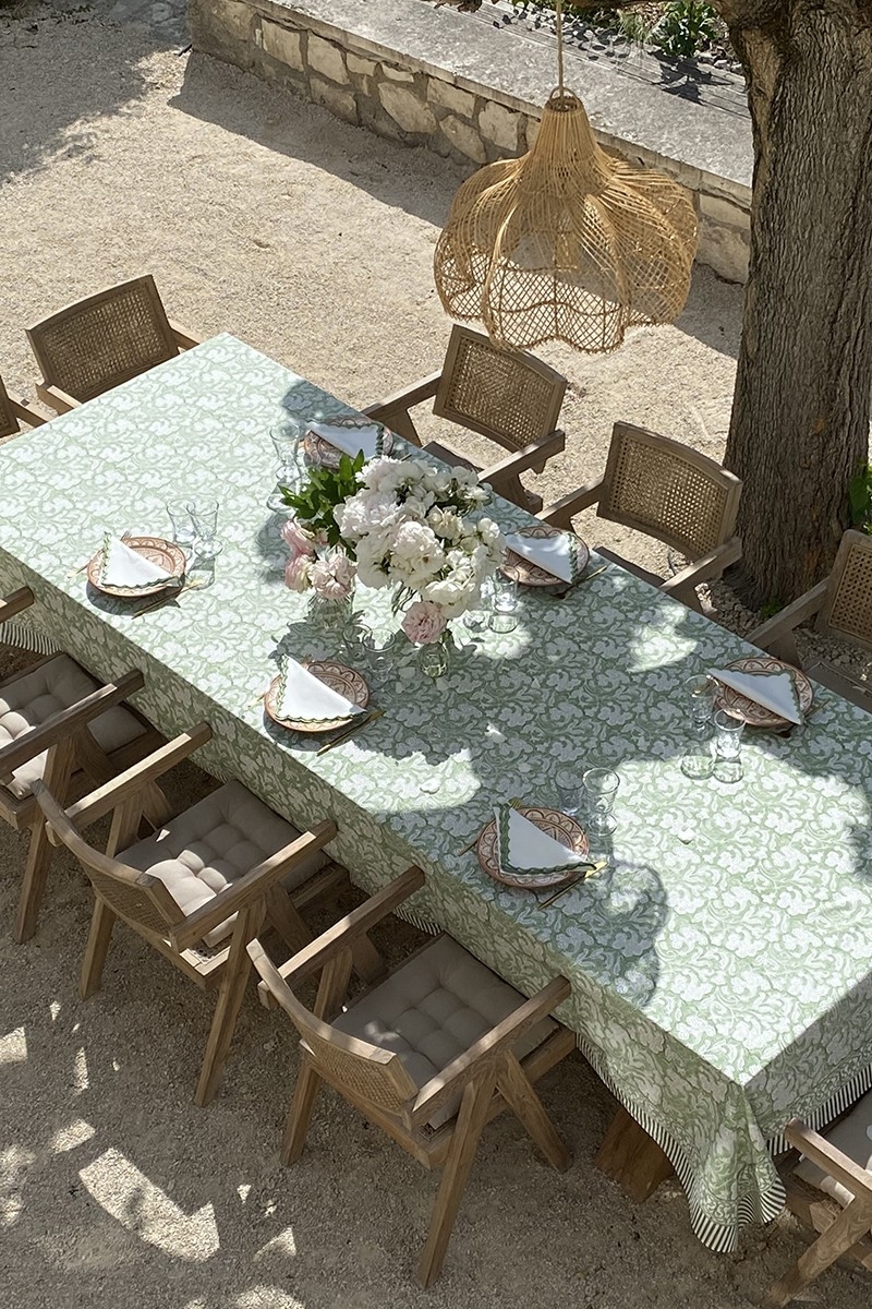 Mantel Celadon Green – 100% algodón – estampado floral – estilo boho chic – Jardín Botánico – Miss June Paris – 2