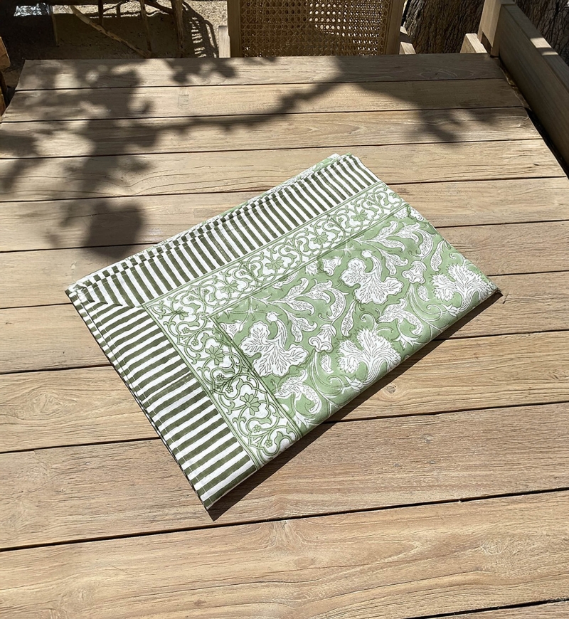 Celadon Green Tischdecke – 100 % Baumwolle – Blumenmuster – Boho-Chic-Stil – Jardin Botanique – Miss June Paris – 6