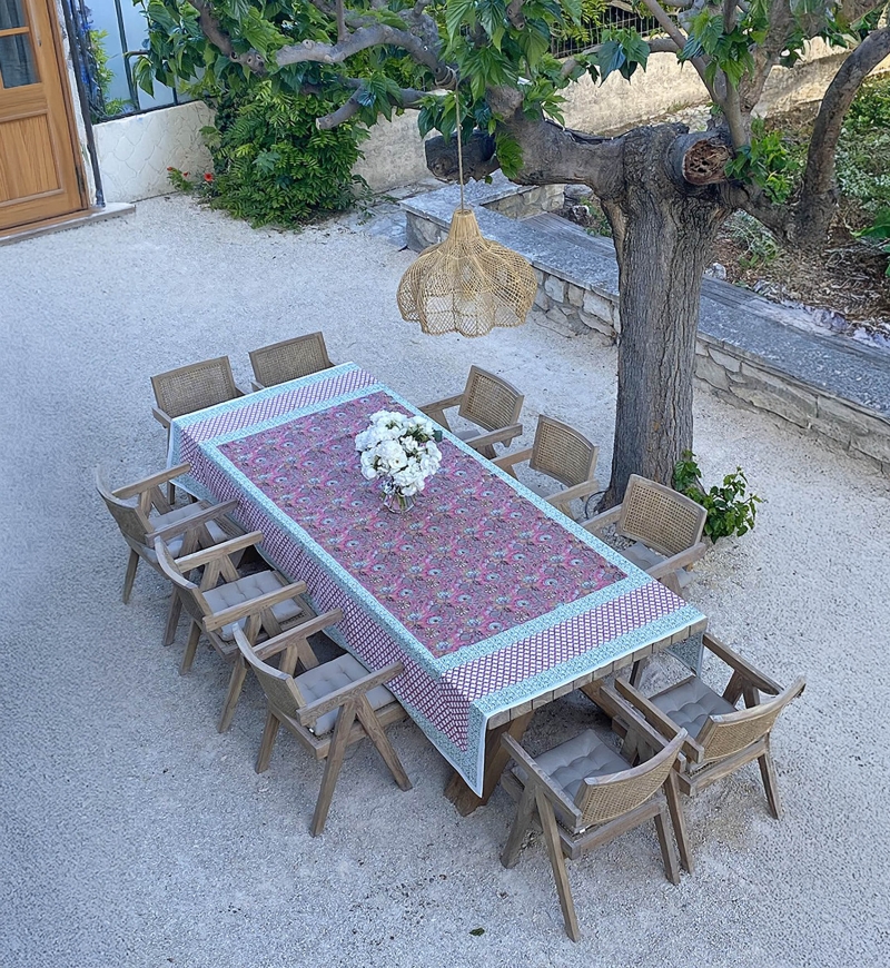 Toalha de mesa Celadon Green – 100% algodão – estampa floral – estilo boho chic – Jardim Botânico – Miss June Paris – 4