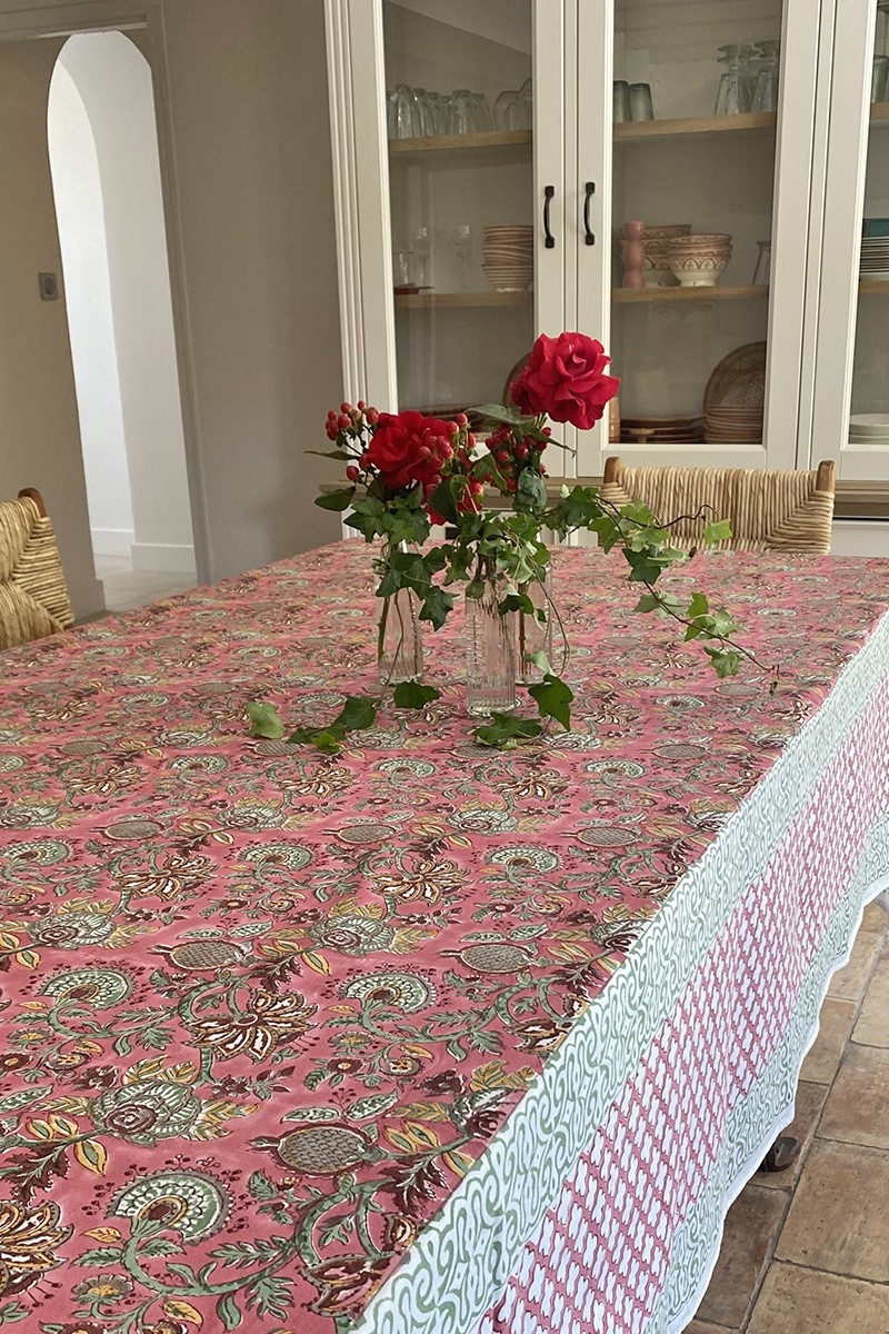 Nappe My Bougainvillier - rose/verte - 100% coton - imprimé fleuri - boho chic - Jardin Botanic - Miss June Paris - 5
