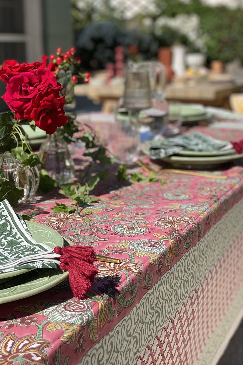 Nappe My Bougainvillier - rose/verte - 100% coton - imprimé fleuri - boho chic - Jardin Botanic - Miss June Paris - 3