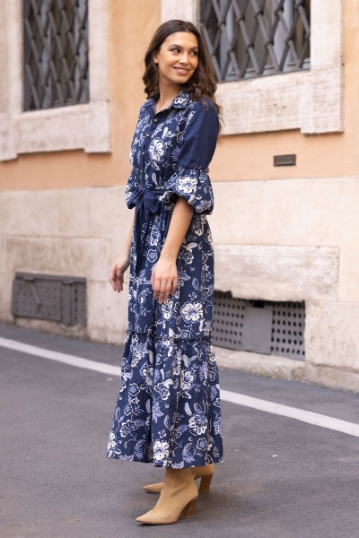 long sleeve floral blue long dress GIULIA  - Miss June