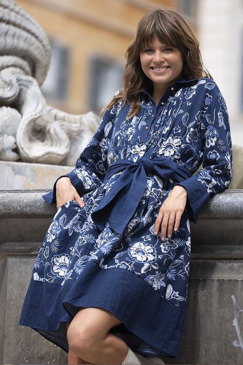 robe courte manche longue fleurie bleu VIOLA - Miss June
