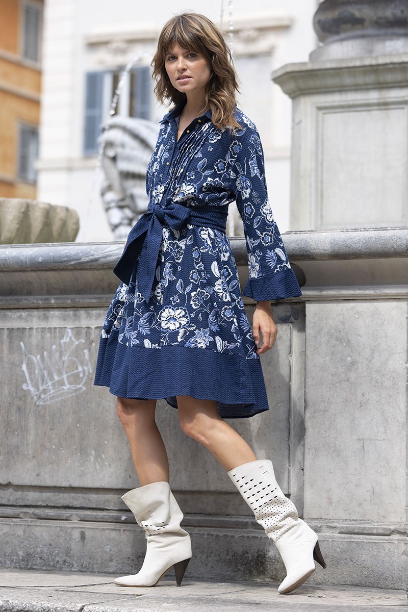 vestido corto azul floral manga corta  VIOLA - Miss June