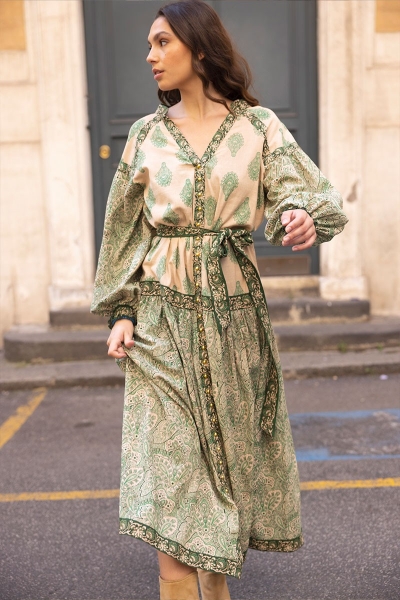 long sleeve bohemian green long dress ISABELA  - Miss June