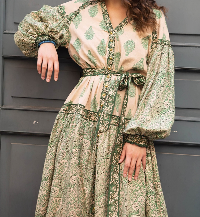 robe longue manche longue boheme verte ISABELA - Miss June