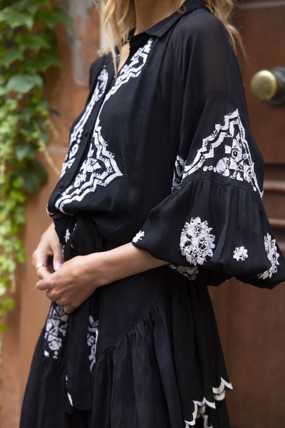 short sleeve bohemian black long dress FEDERICA - Miss June