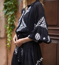 short sleeve bohemian black long dress FEDERICA - Miss June