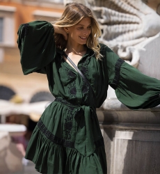 robe courte manche longue boheme chic verte DINA - Miss June