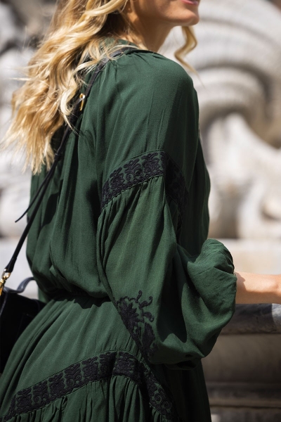 long sleeve boheme chic green short dress DINA - Miss June