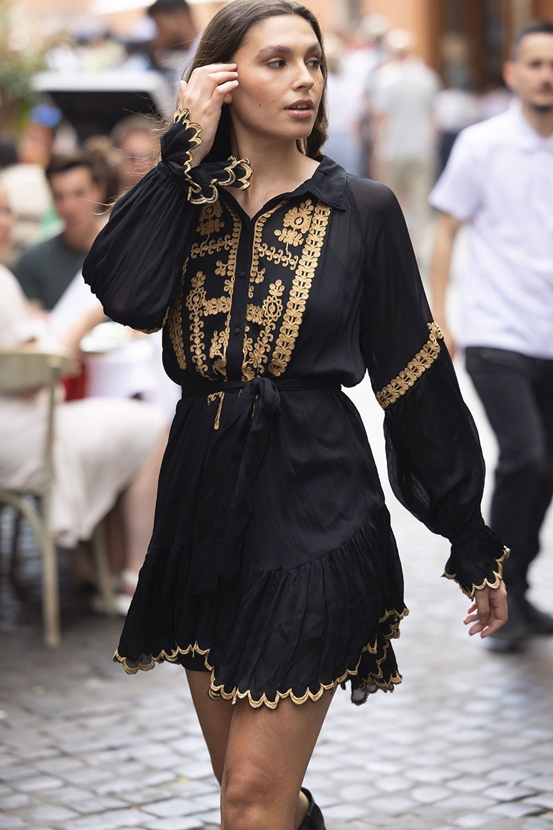 long sleeve bohemian chic black short dress ELEONORA - Miss June