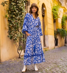 long sleeve floral blue long dress MARGAUX - Miss June