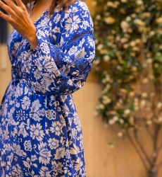 robe longue manche longue fleurie bleu MORGANE - Miss June