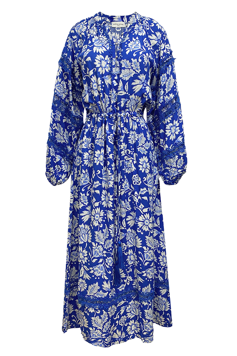 long sleeve floral blue long dress MARGAUX - Miss June
