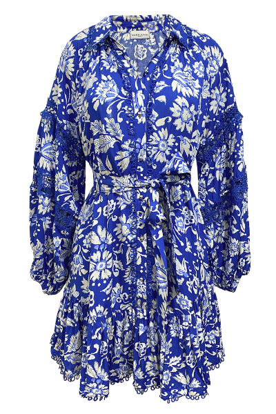 long sleeve floral blue short dress MARGAUX - Miss June