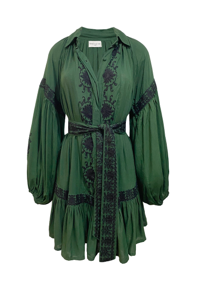long sleeve boheme chic green short dress DINA - Miss June