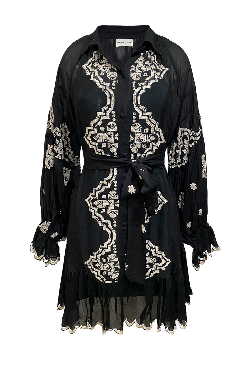 robe courte manche longue boheme noir FEDERICA - Miss June