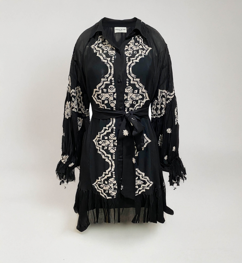 robe courte manche longue boheme noir FEDERICA - Miss June