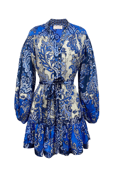 long sleeve bohemian blue short dress LIVIA - Miss June