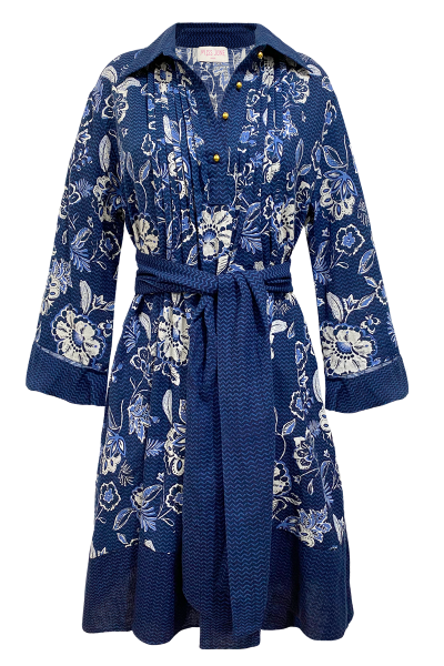 long sleeve floral blue short dress VIOLA - Miss June