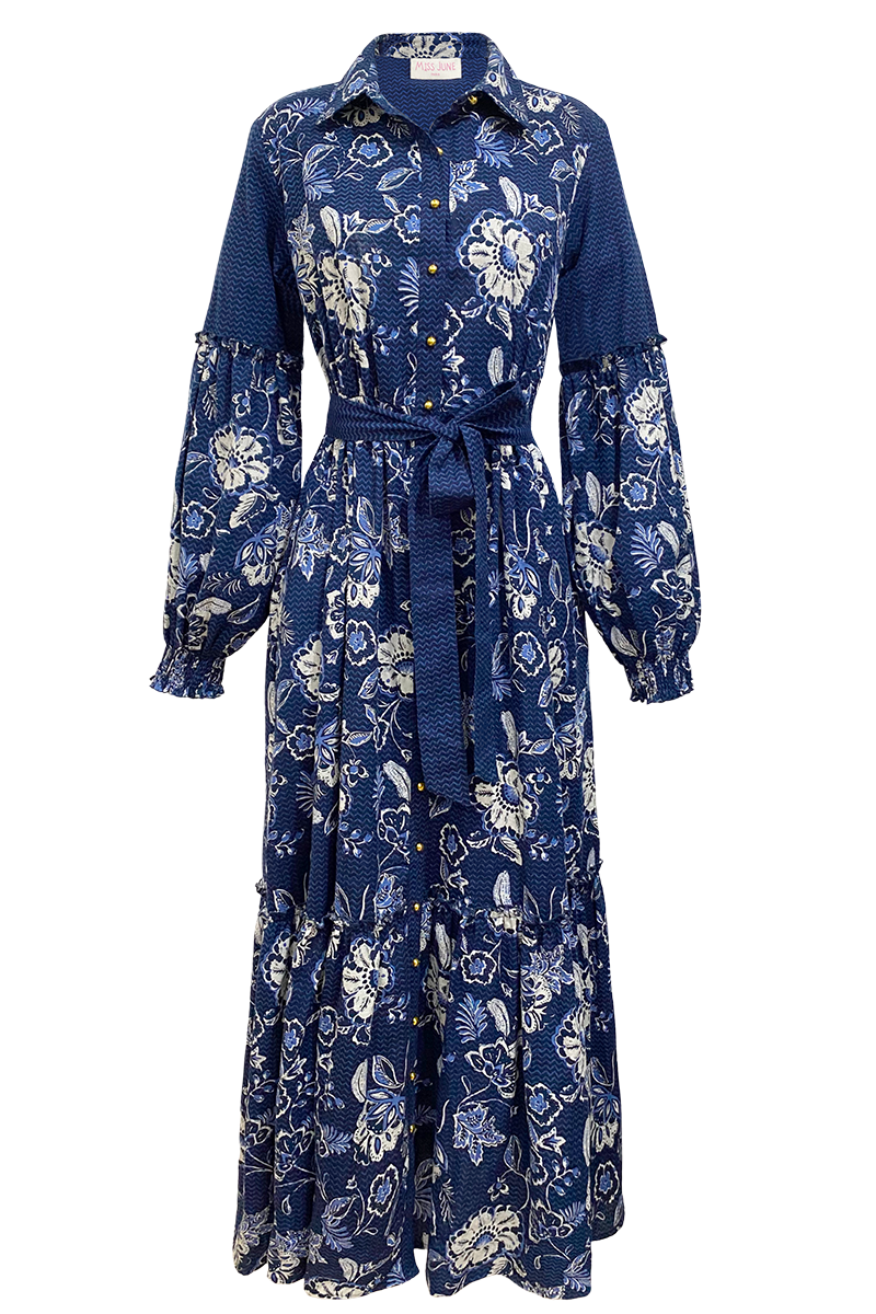 long sleeve floral blue long dress GIULIA  - Miss June