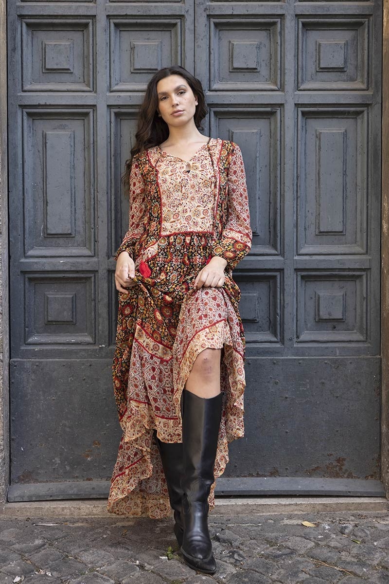 vestido largo floral manga larga TAJ - Miss June