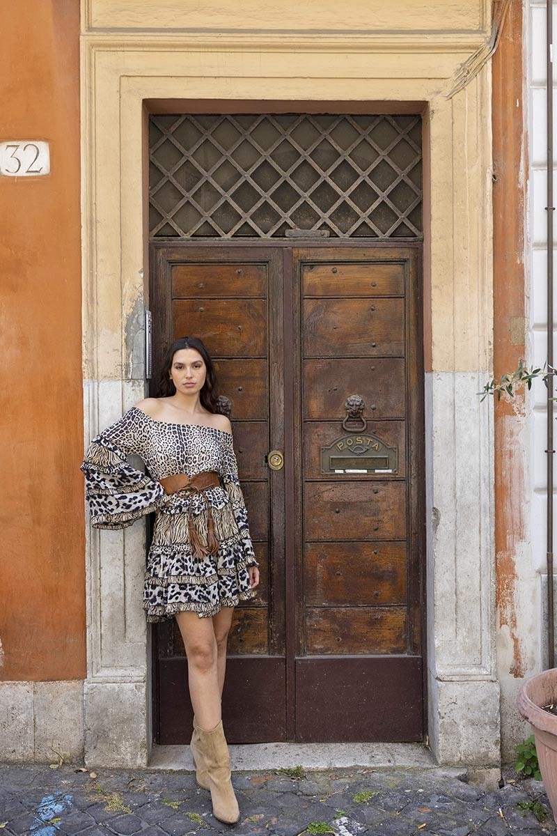 robe courte manche longue leopard YAYA - Miss June