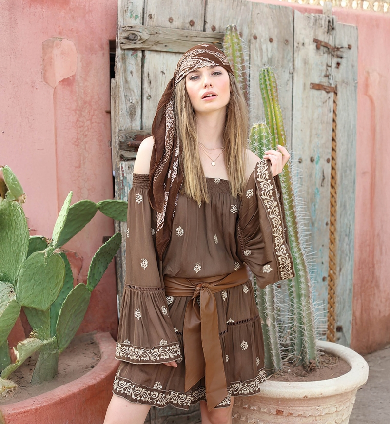 vestido corto bohemio manga larga SHINE - Miss June