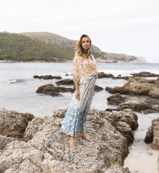 Pastel Long Caftan - Peach Gradient Blue - Golden Details - Long Sleeves - Miss June Paris - 2