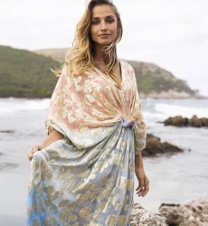 Pastel Long Caftan - Peach Gradient Blue - Golden Details - Long Sleeves - Miss June Paris - 3