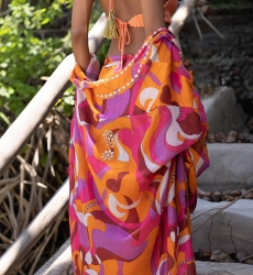 Kimono Court Nova - rose/fuschia - manches longues - détails dorés - imprimé - touche boho chic - Miss June Paris - 1