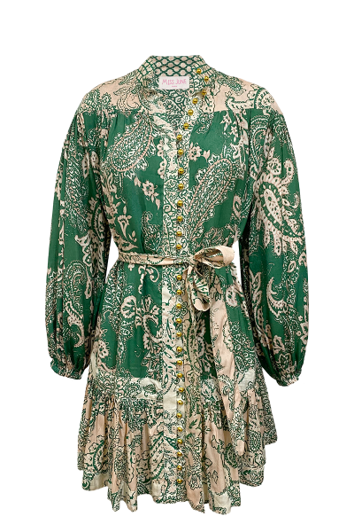 long sleeve bohemian green short dress LIVIA - Miss June