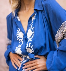 robe courte manche longue boheme chic bleu DINA - Miss June