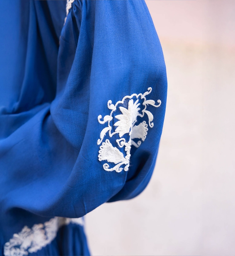 robe courte manche longue boheme chic bleu DINA - Miss June