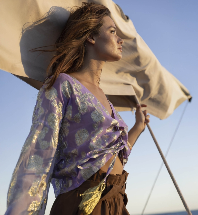 Top Sunday - Lilla / Maniche Sfumate Pesca - Maniche Lunghe - Stile Boho - Scollo a V - Miss June Paris - 4