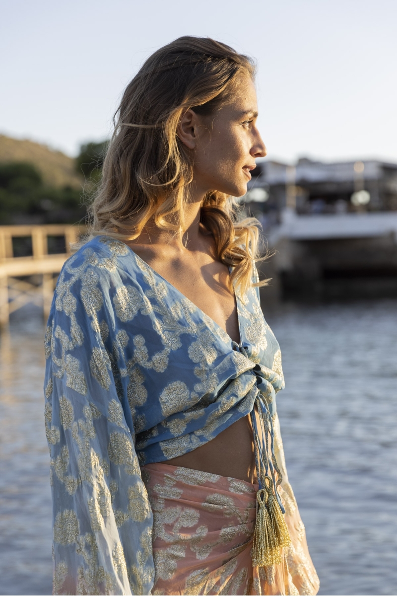 Gonna Midi Shade - Pesca/blu - Dettagli Dorati - Stile Boho - Miss June Paris - 2