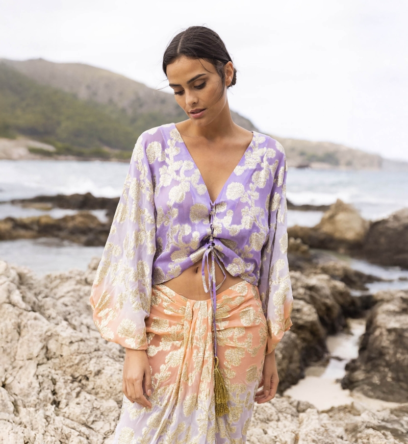 Gonna Midi Shade - Pesca/Lilla - Dettagli Dorati - Stile Boho - Miss June Paris - 2