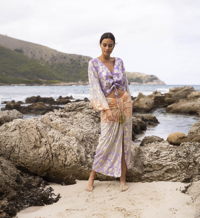 Shade Midilanger Rock - Pfirsich/Lila - Goldene Details - Boho-Stil - Miss June Paris - 3