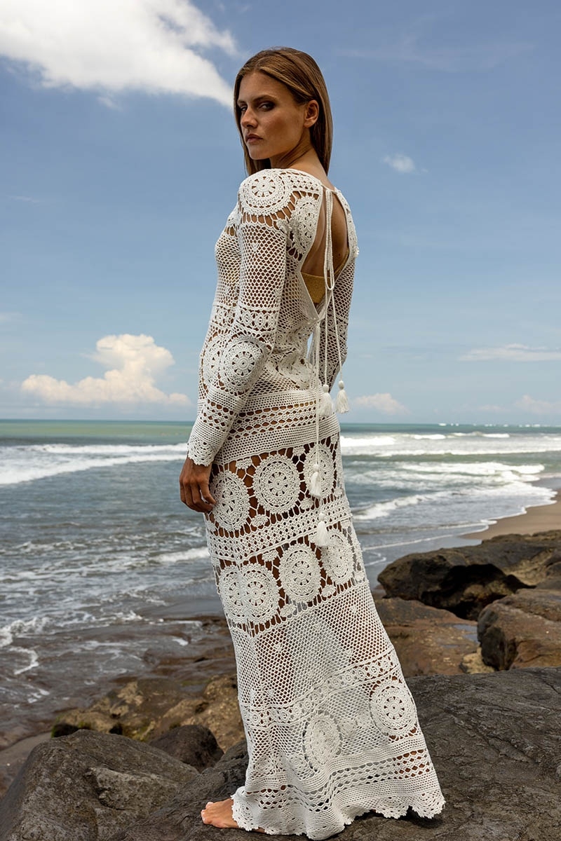 Vestido Largo Birkin - blanco - en crochet - Mangas Largas - Bohemio - Miss June Paris - 3