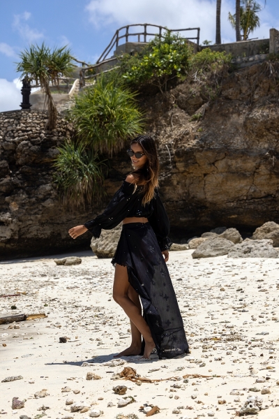 bohemian chic black asymmetric long skirt CELESTE - Miss June