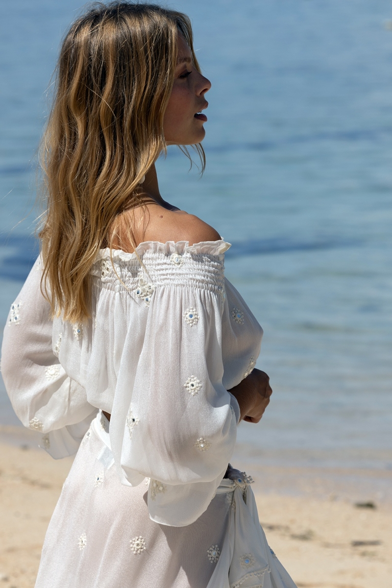Top manche longue Maeve - blanc - séquins effet miroir -  taille unique XS/M - Miss June Paris - 3