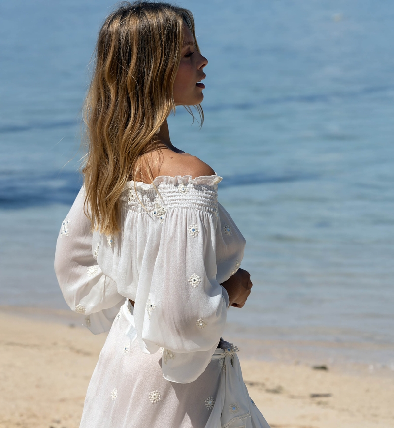 Top de Manga Longa Maeve - Branco - Lantejoulas com Efeito Espelho - Tamanho Único XS/M - Miss June Paris - 3