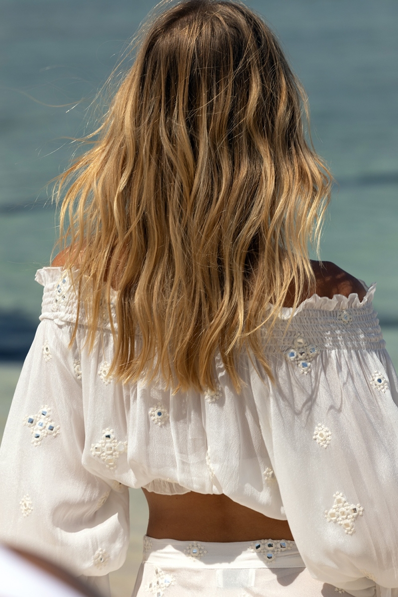 Top a Maniche Lunghe Maeve - Bianco - Paillettes Effetto Specchio - Taglia Unica XS/M - Miss June Paris - 4