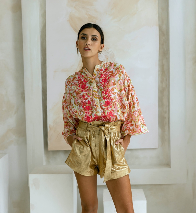 Glitzer Leder Short - 100% leder - Miss June Paris - 2