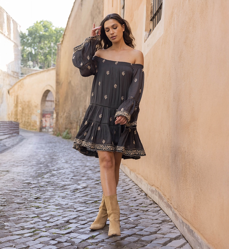 robe courte manche longue boheme SHINE - Miss June