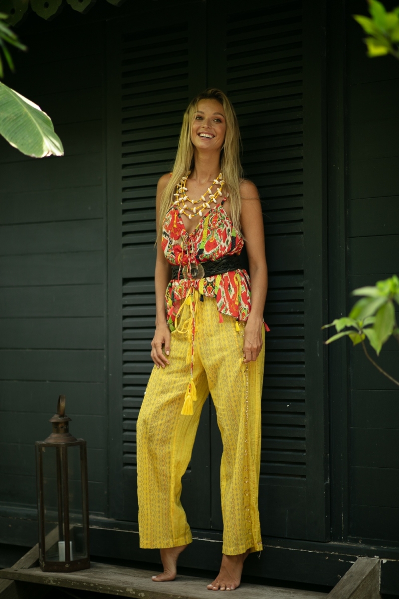 Pantalón JAHIA – Amarillo/Naranja – Estilo bohemio – Miss June Paris – 7