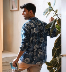 Chemise Guatape - bleu marine - imprimé floral - manche longue - collection Shay - Miss June Paris - 7