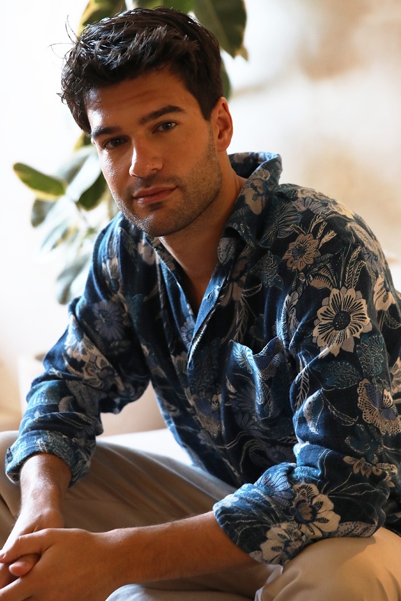 Camisa Guatape – azul marino – estampado floral – manga larga – colección Shay – Miss June Paris – 8